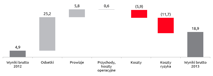Wynik brutto segmentu detalicznego w 2013 roku (w mln zł)